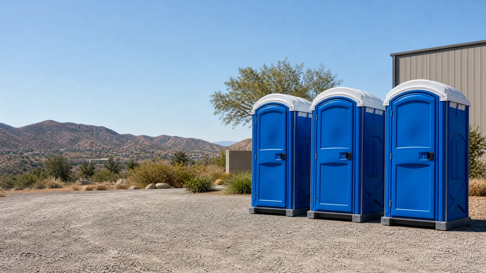 Clean portable restroom units prepared for rental planning in Moreno Valley